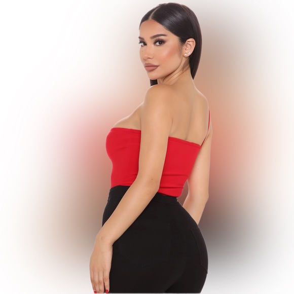 Slay With Me One Shoulder Bodysuit | Red - Picture 4 of 7
